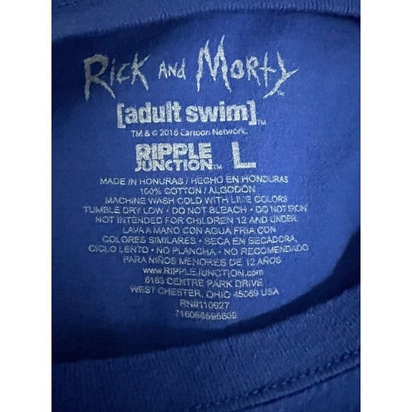 Rick and Morty Cartoon Mens Blue Graphic T-Shirt Large Adult Swim Stretch Cotton - Picture 5 of 5